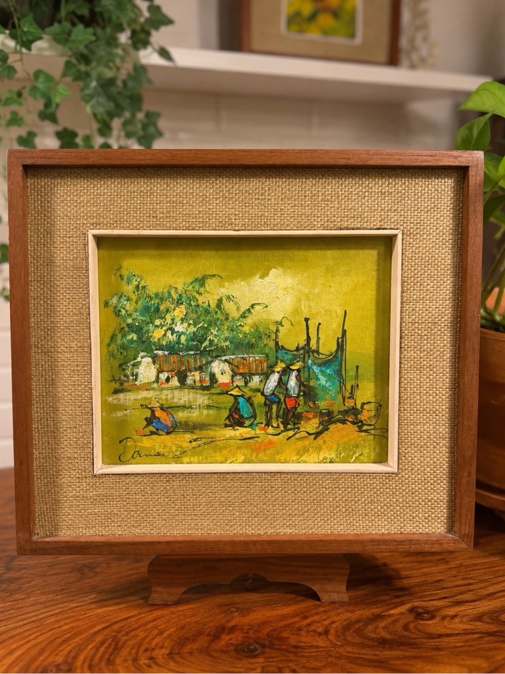 Vintage 60s/70s Signed Landscape Painting Mid Century Original Art Seagrass Mat